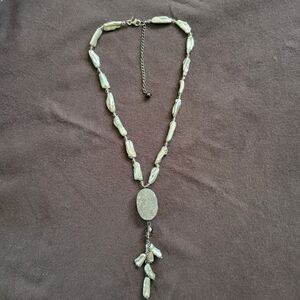 Biwa Pearl Necklace with Smoky Quartz Druzy Drop